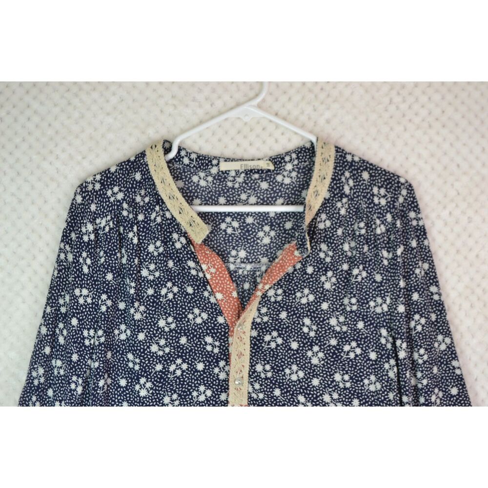 Ellison Women's Large Blue Floral 3/4 Sleeve One Piece Romper - Picture 2 of 13